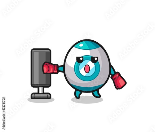 rocket boxer cartoon doing training with punching bag