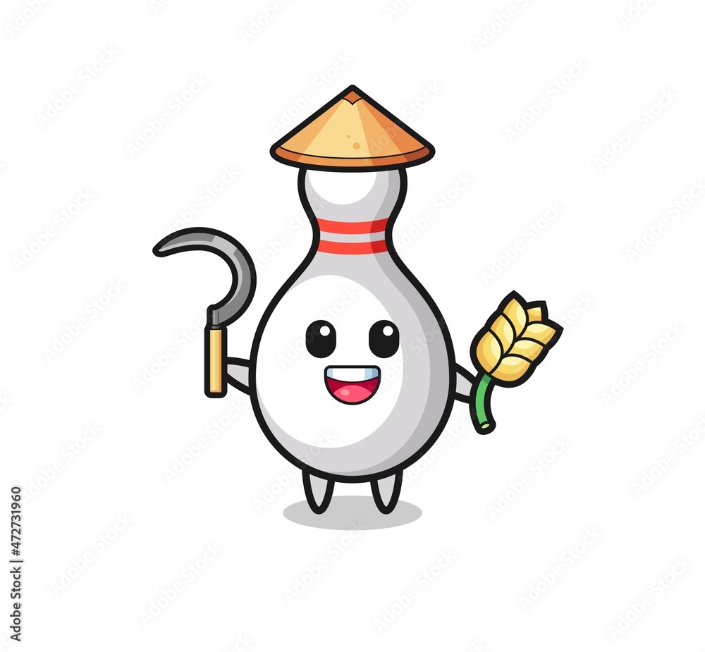 bowling pin Asian farmer holding paddy bowling pin Asian farmer holding paddy
