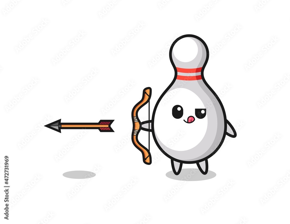 illustration of bowling pin character doing archery