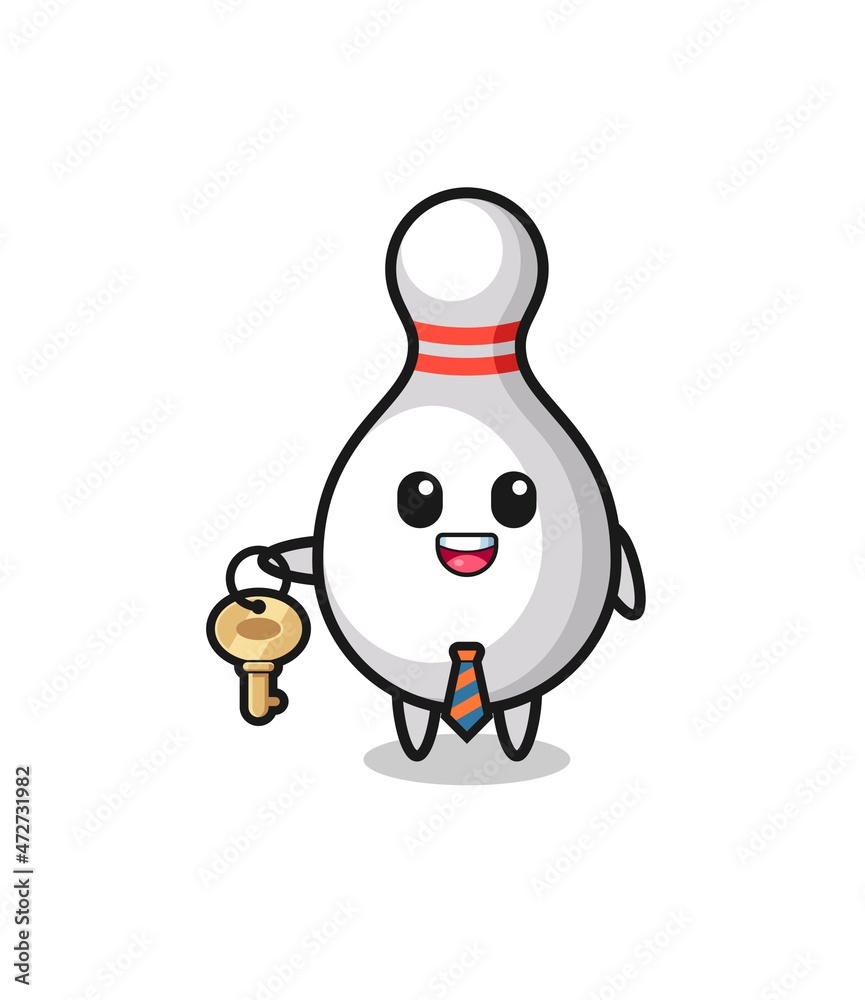 cute bowling pin as a real estate agent mascot