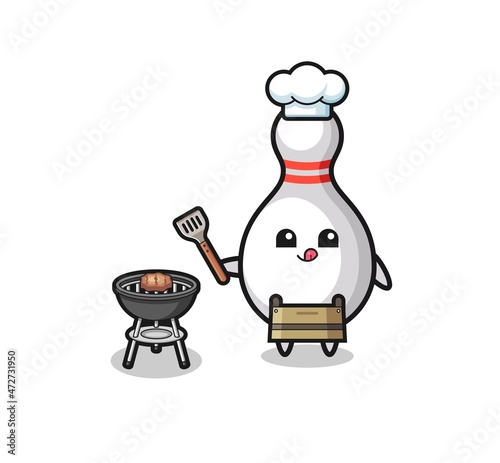 bowling pin barbeque chef with a grill