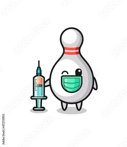 bowling pin mascot as vaccinator