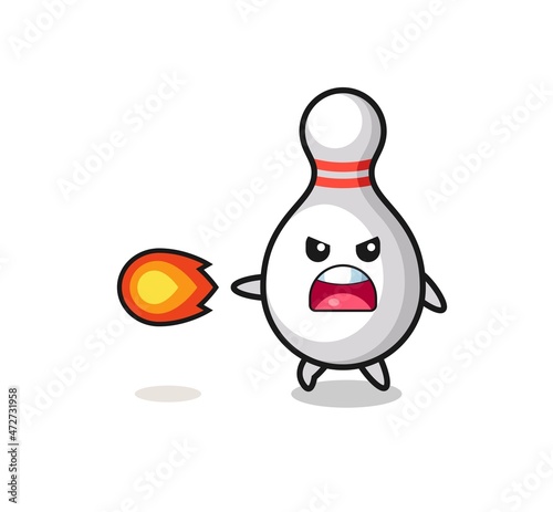 cute bowling pin mascot is shooting fire power