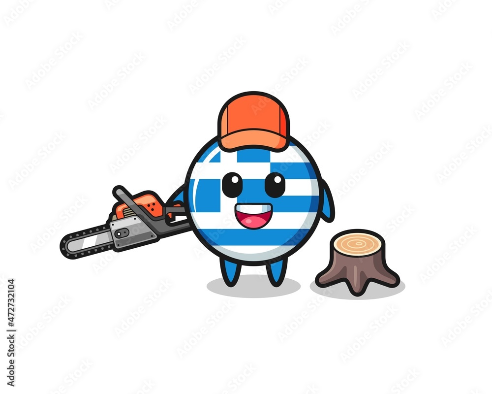 greece lumberjack character holding a chainsaw