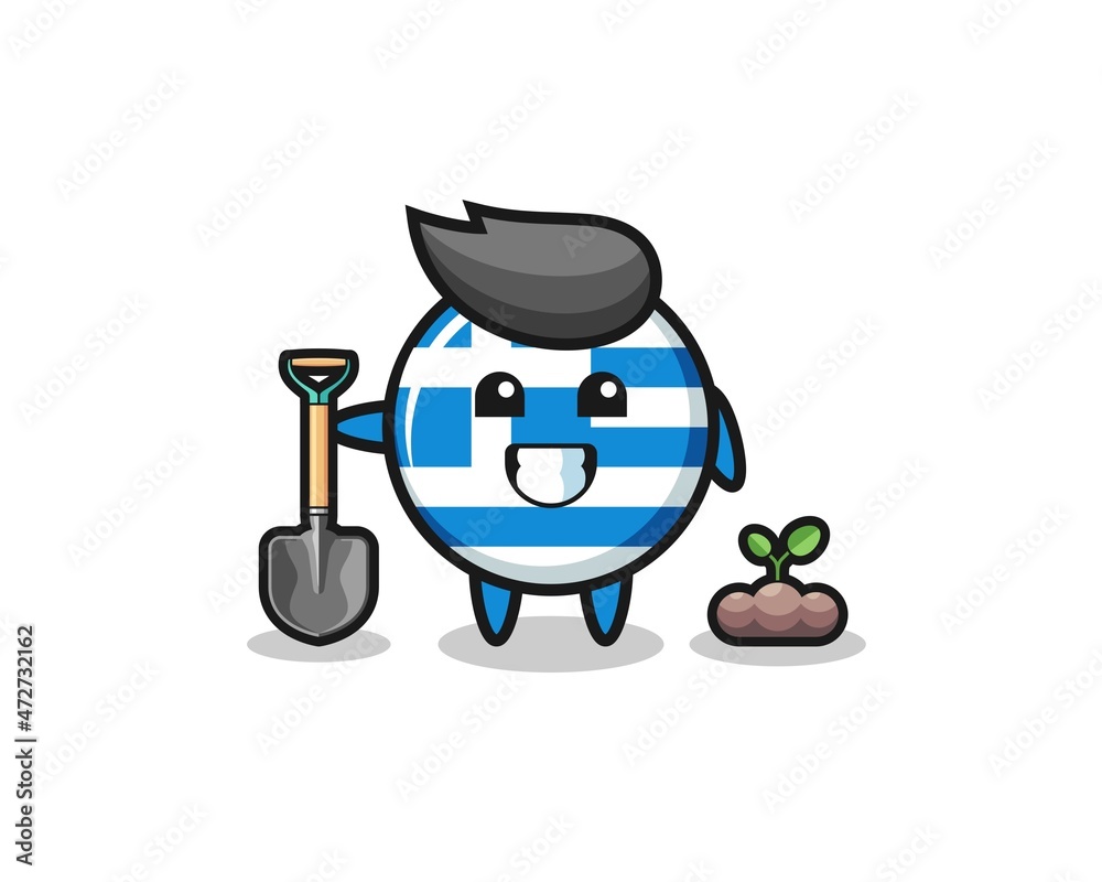 cute greece cartoon is planting a tree seed