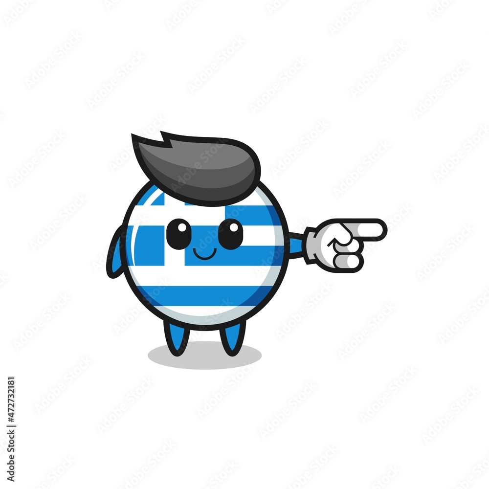 greece mascot with pointing right gesture