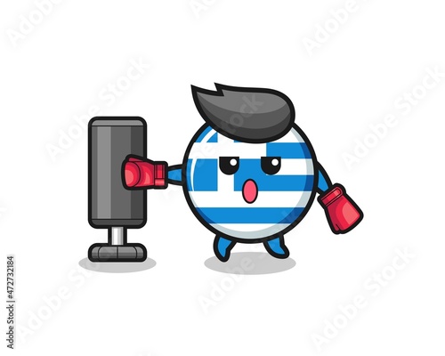 greece boxer cartoon doing training with punching bag