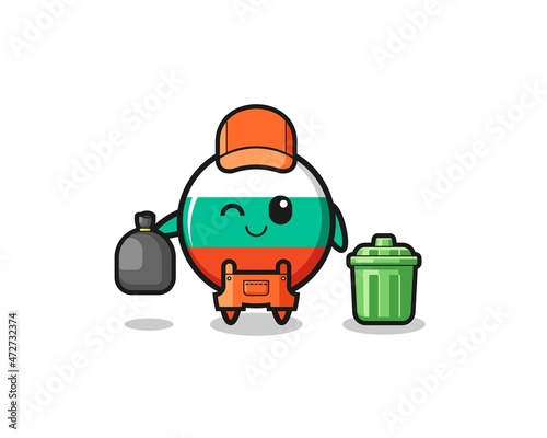 the mascot of cute bulgaria flag as garbage collector