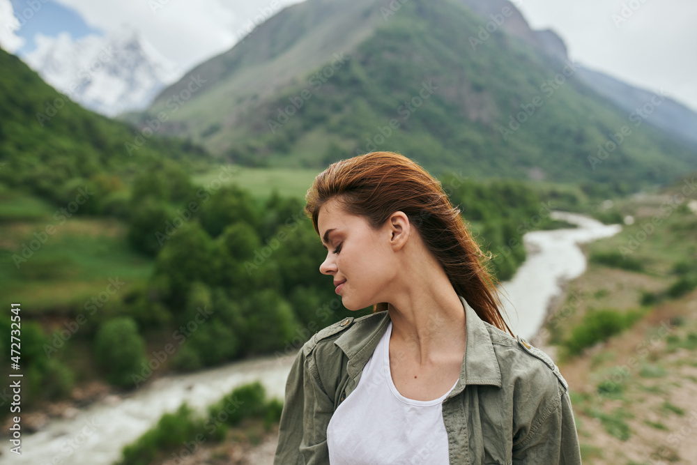 woman hiker mountains landscape travel freedom fresh air woman hiker mountains landscape travel freedom fresh air