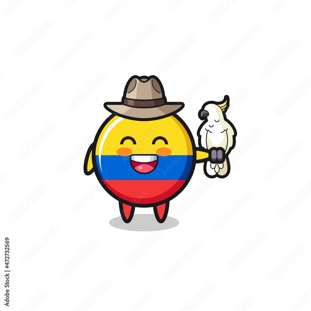 colombia flag zookeeper mascot with a parrot