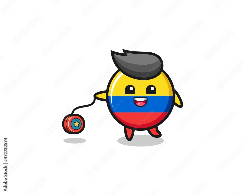 cartoon of cute colombia flag playing a yoyo