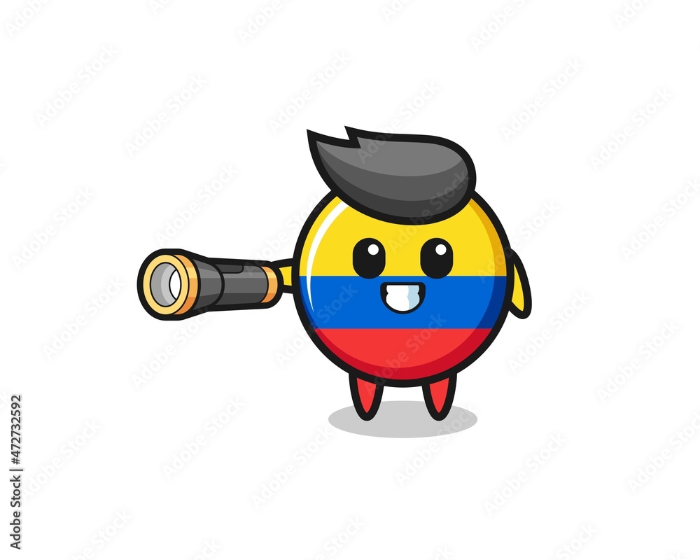 Fototapeta premium colombia flag mascot holding flashlight
