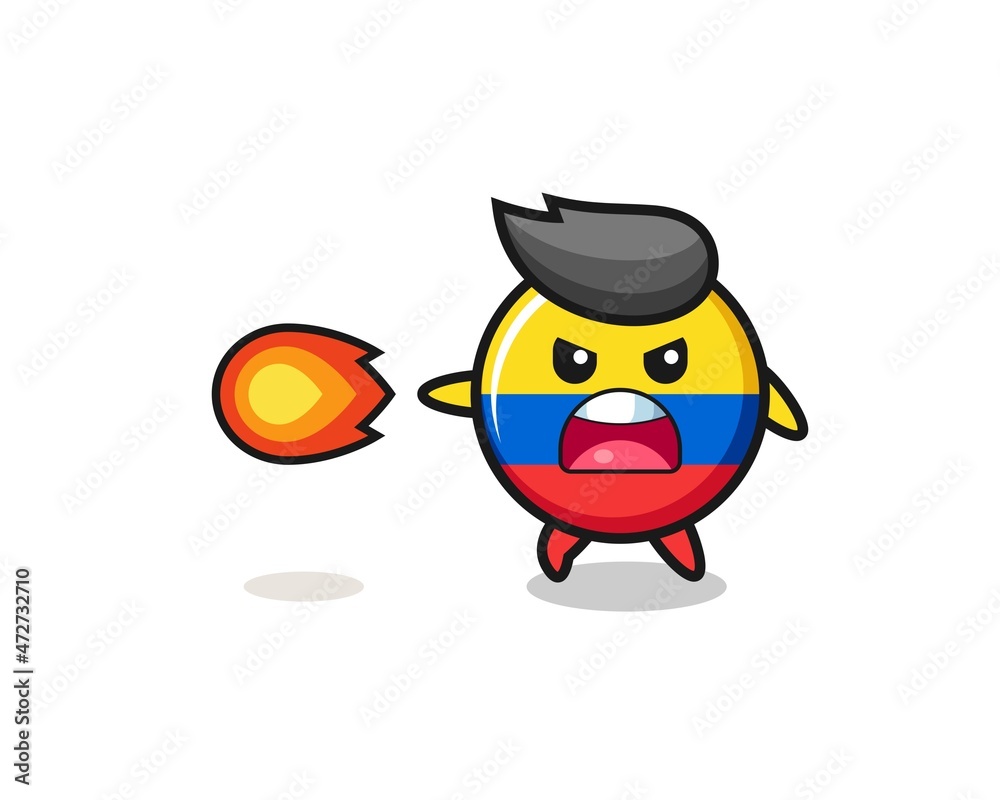 cute colombia flag mascot is shooting fire power