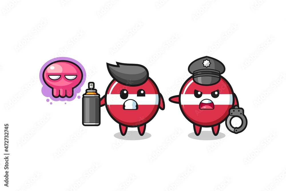 latvia flag cartoon doing vandalism and caught by the police latvia flag cartoon doing vandalism and caught by the police