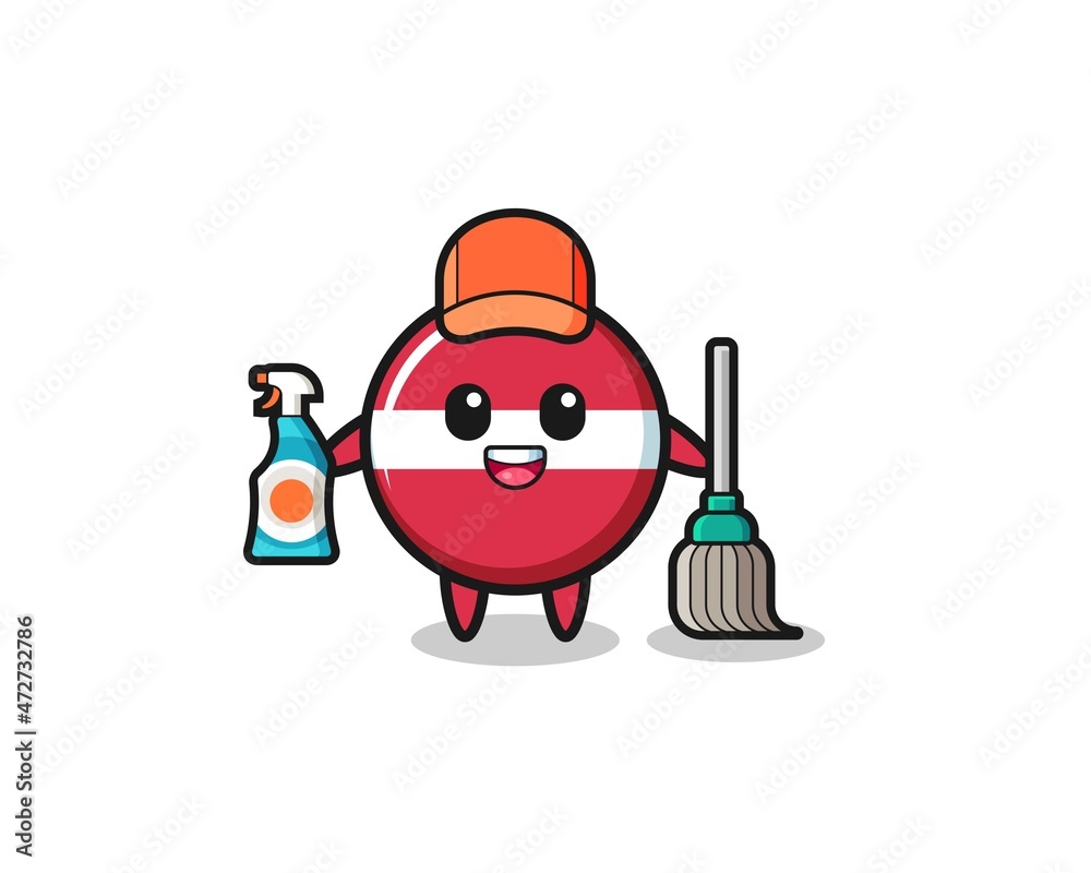 cute latvia flag character as cleaning services mascot