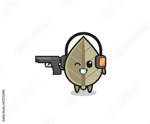 illustration of dried leaf cartoon doing shooting range