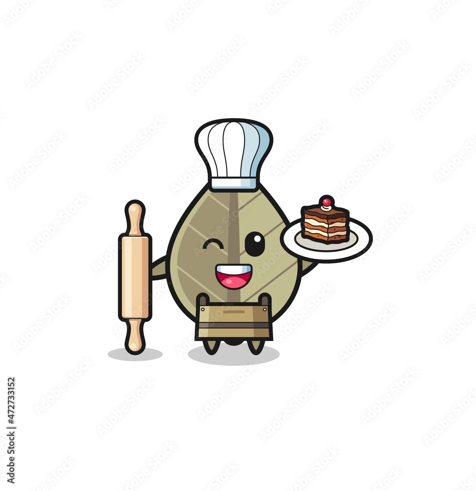 dried leaf as pastry chef mascot hold rolling pin dried leaf as pastry chef mascot hold rolling pin