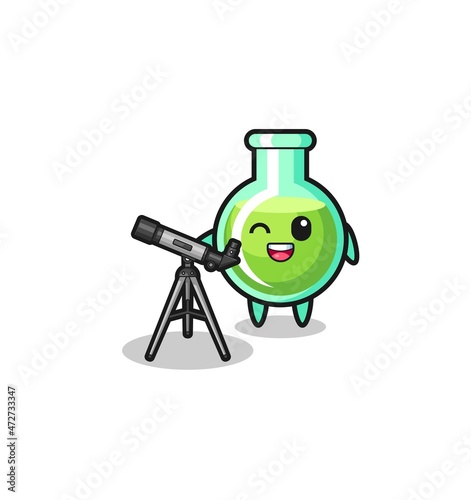 lab beakers astronomer mascot with a modern telescope