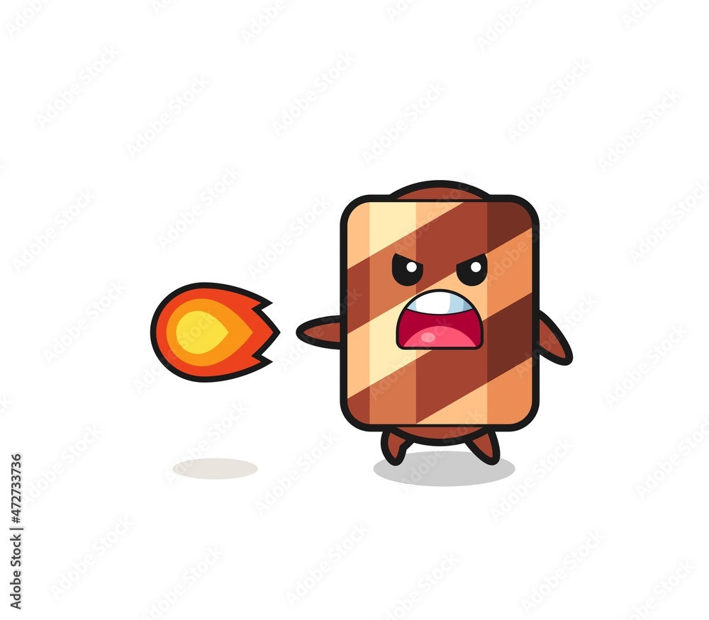 cute wafer roll mascot is shooting fire power