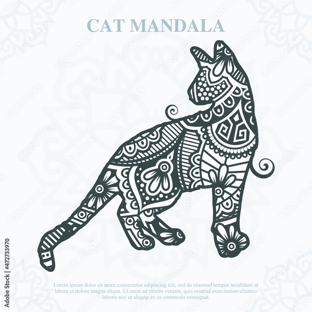 Fototapeta premium Cat Mandala. Vintage decorative elements. Oriental pattern, vector illustration.