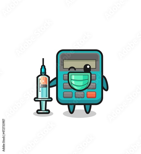 calculator mascot as vaccinator