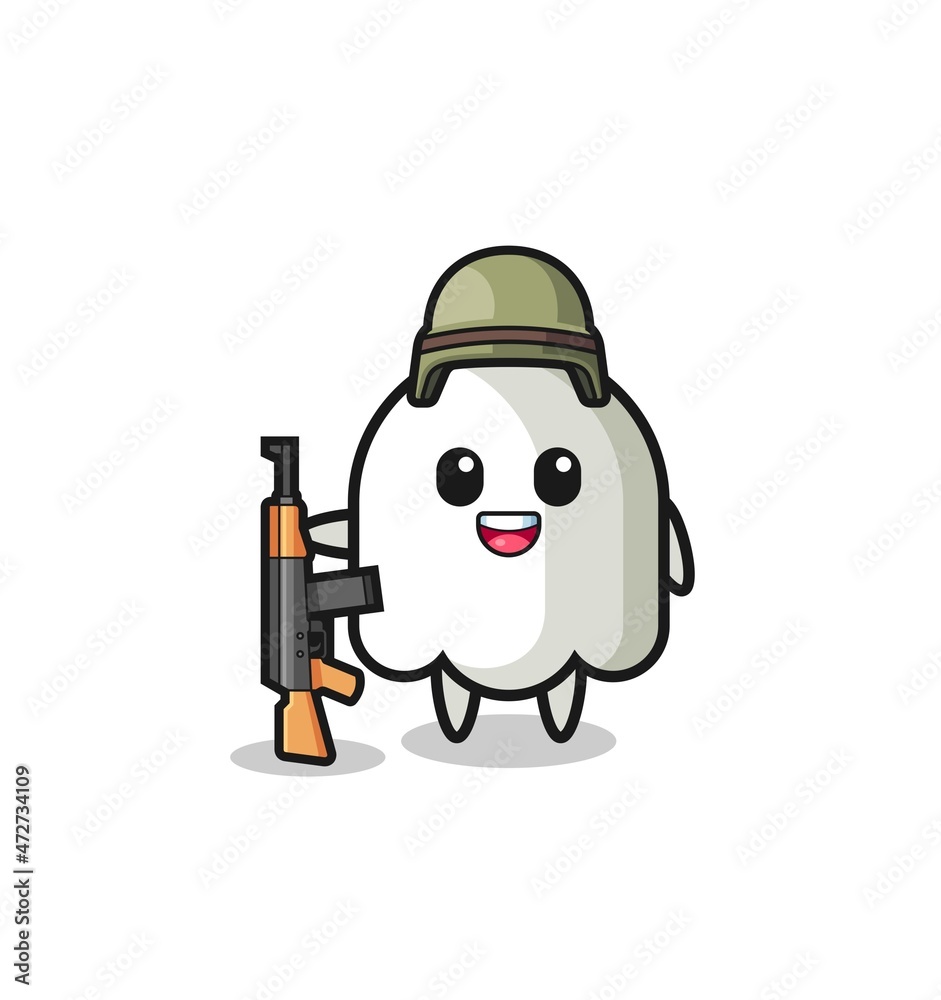 cute ghost mascot as a soldier