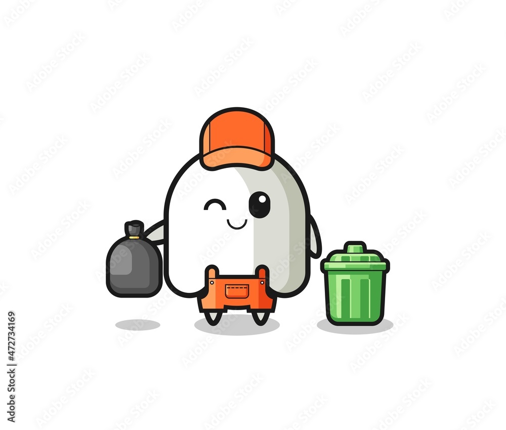 the mascot of cute ghost as garbage collector
