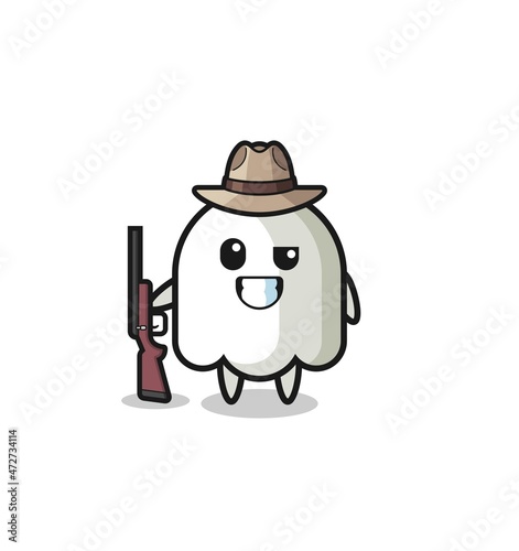 ghost hunter mascot holding a gun