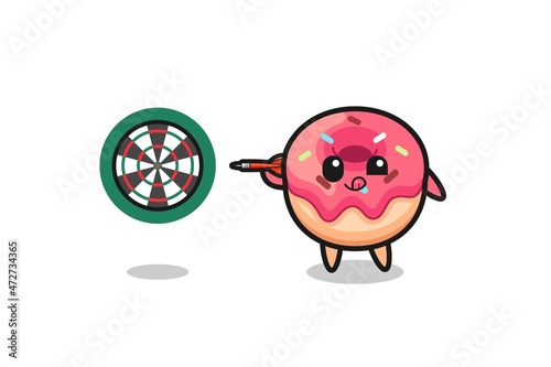 cute doughnut is playing dart