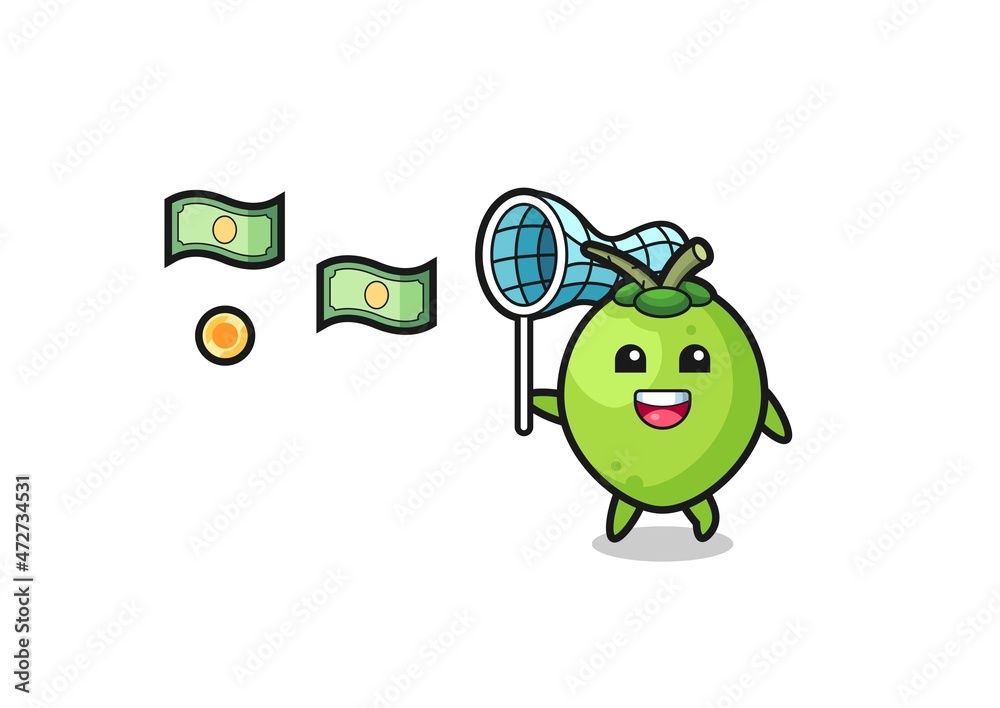 illustration of the coconut catching flying money illustration of the coconut catching flying money