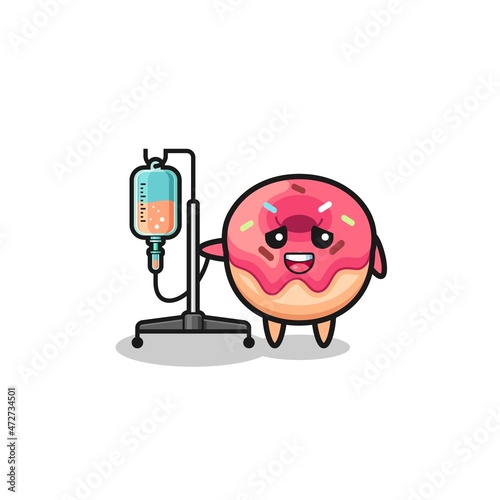 cute doughnut character standing with infusion pole