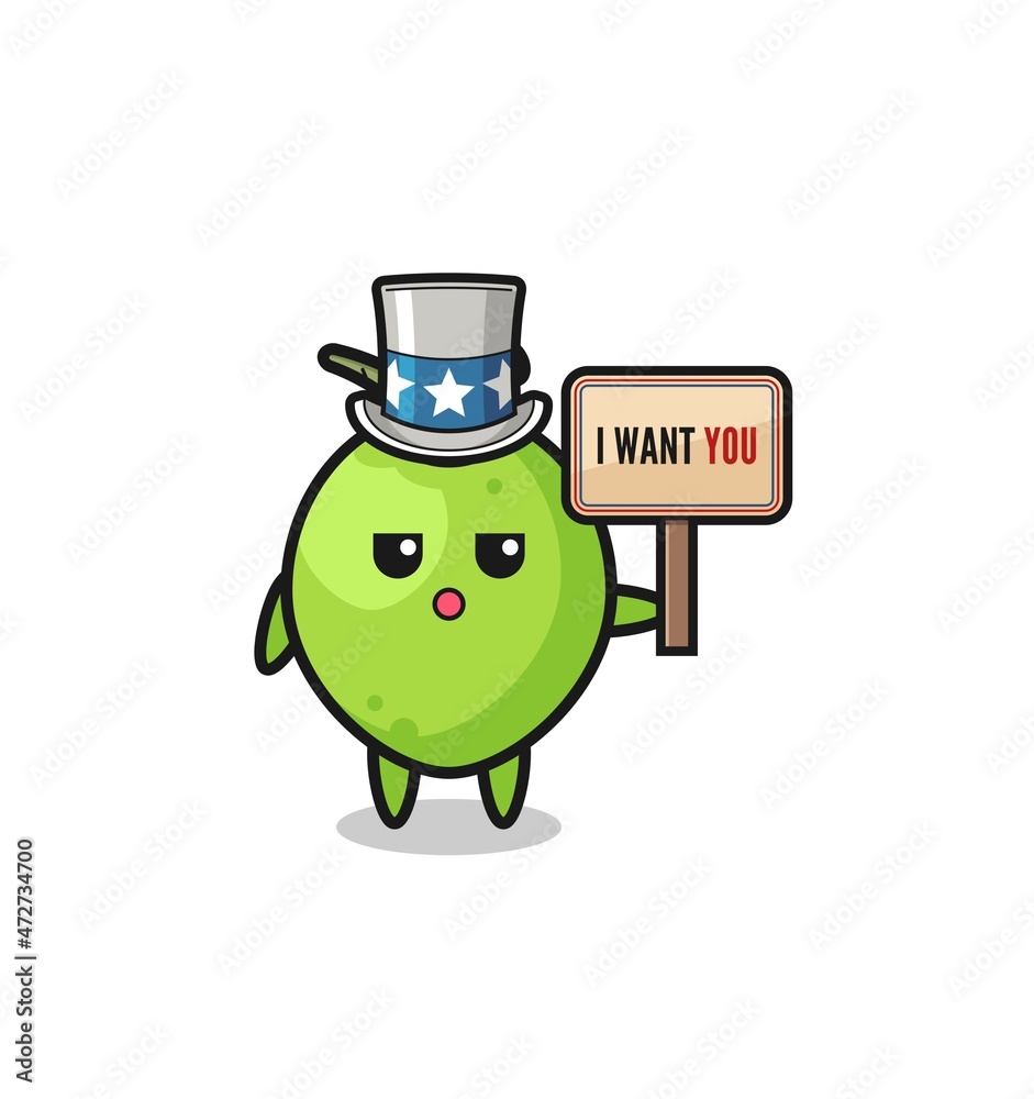 Fototapeta premium coconut cartoon as uncle Sam holding the banner I want you