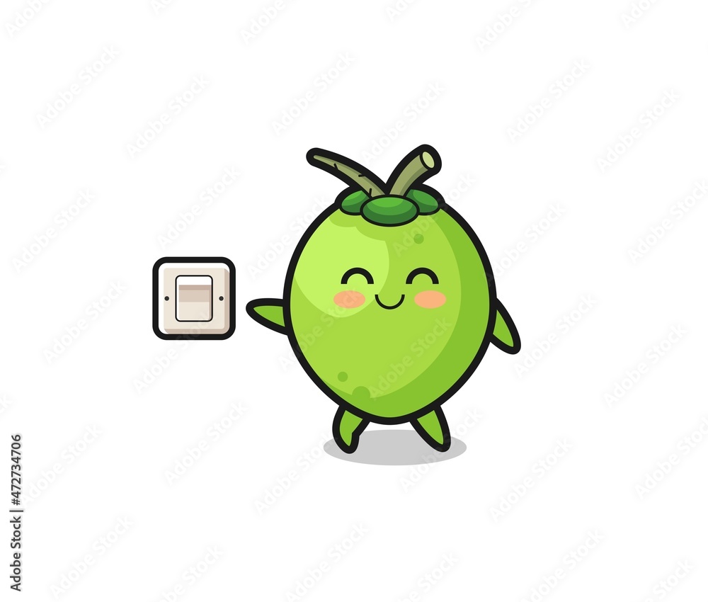 cartoon coconut is turning off light cartoon coconut is turning off light