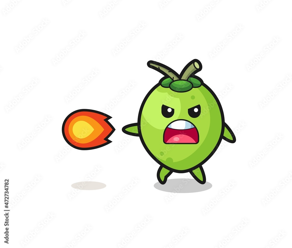 cute coconut mascot is shooting fire power cute coconut mascot is shooting fire power