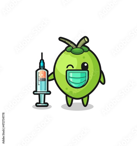 coconut mascot as vaccinator