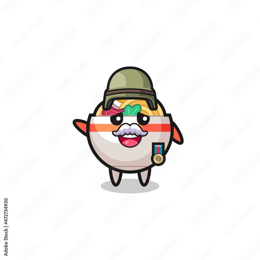 Fototapeta premium cute noodle bowl as veteran cartoon