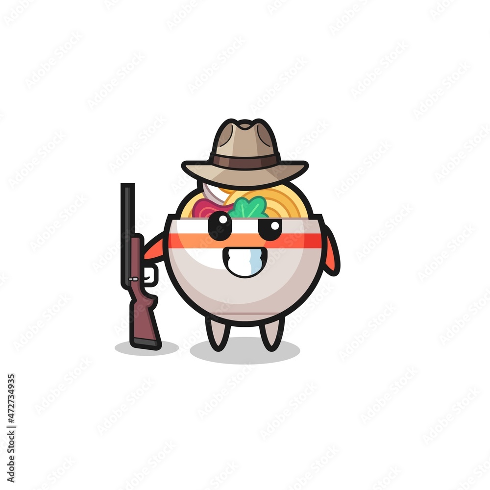 noodle bowl hunter mascot holding a gun