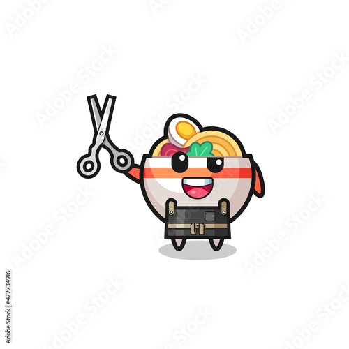 noodle bowl character as barbershop mascot © heriyusuf