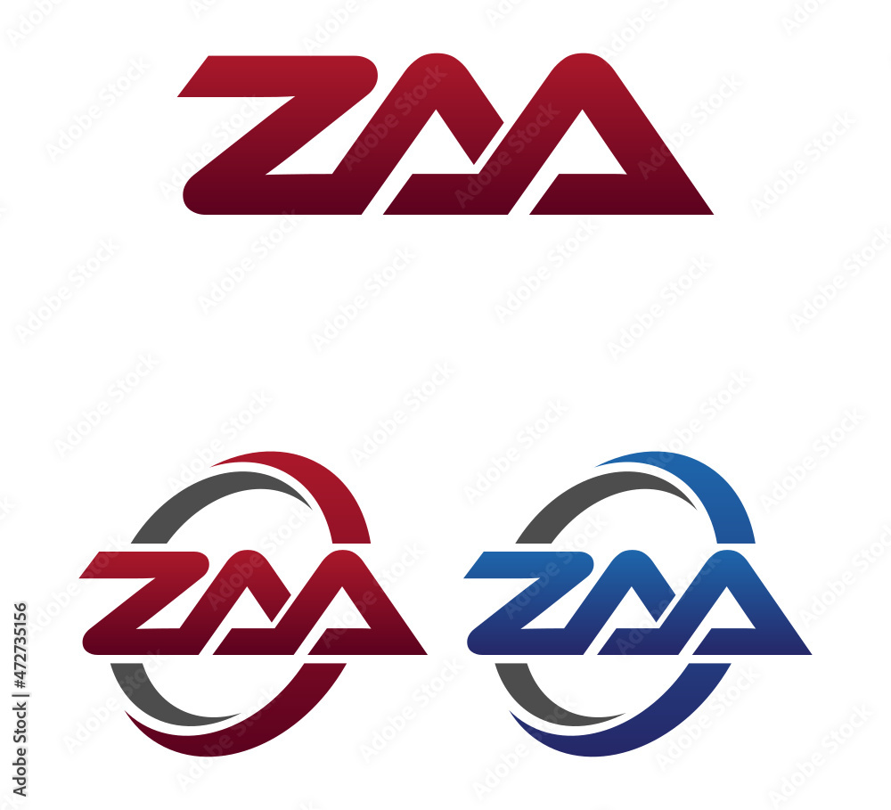 Modern 3 Letters Initial logo Vector Swoosh Red Blue ZAA Stock Vector ...