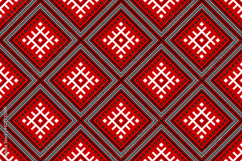 Geometric ethnic oriental seamless pattern traditional Design for background,carpet,wallpaper.clothing,wrapping,Batik fabric,Vector illustration.embroidery style - Sadu, sadou, sadow or sado