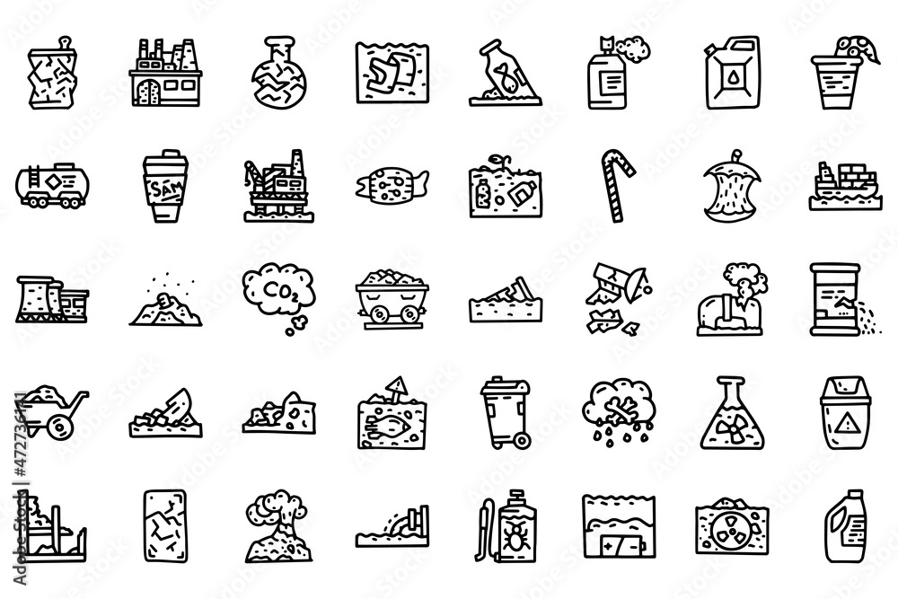 Environment pollution line vector doodle simple icon set