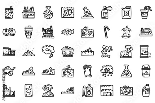 Obraz na płótnie Environment pollution line vector doodle simple icon set w salonie