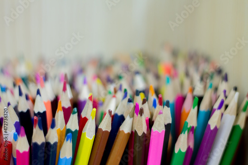 multi-colored pencils. sharpened pencils for drawing.