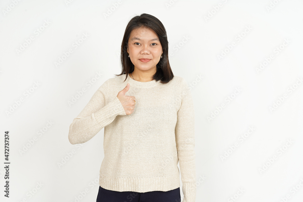 Showing Thumbs Up of Beautiful Asian Woman Isolated On White Background Showing Thumbs Up of Beautiful Asian Woman Isolated On White Background