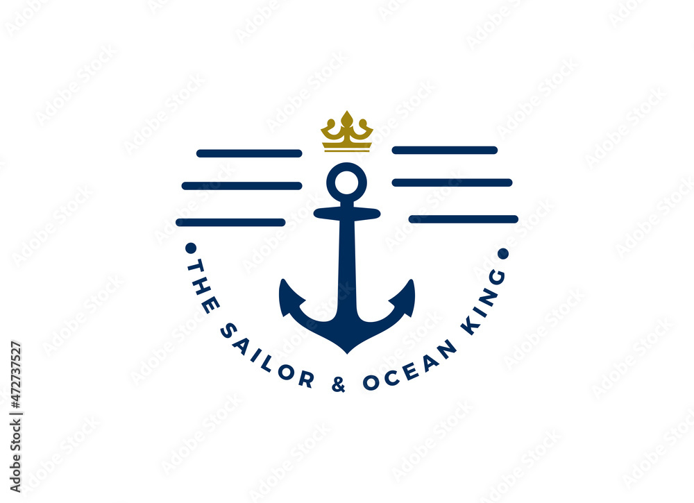 Obraz premium Anchor, Rope and Crown for Marine Ship Boat logo design