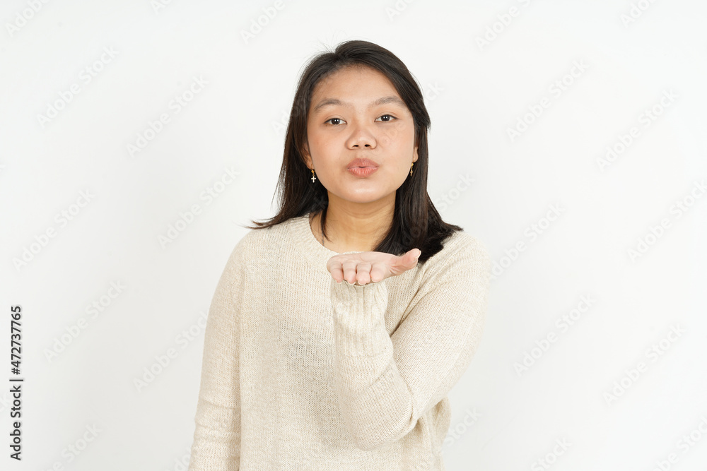Blowing Kiss of Beautiful Asian Woman Isolated On White Background Blowing Kiss of Beautiful Asian Woman Isolated On White Background