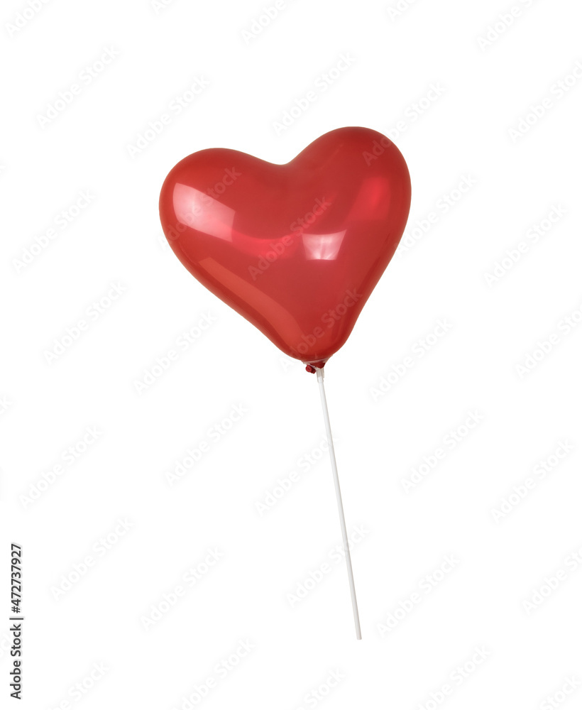 Inflatable red heart on a stick isolated on a white background.