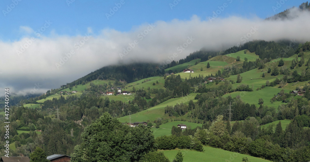 Morning fog in Austrian alpine village Morning fog in Austrian alpine village