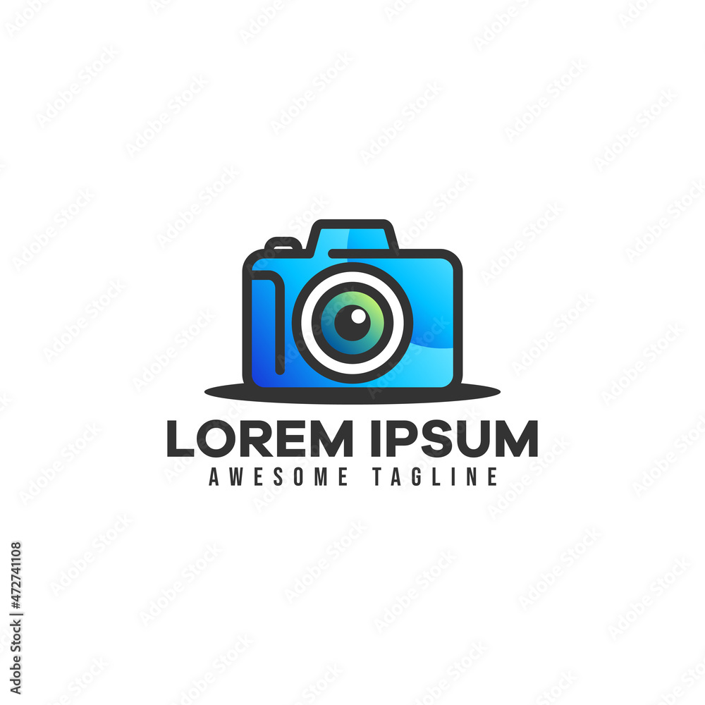 Camera photography logo. Blue color vector illustration is suitable for a photography logo template.