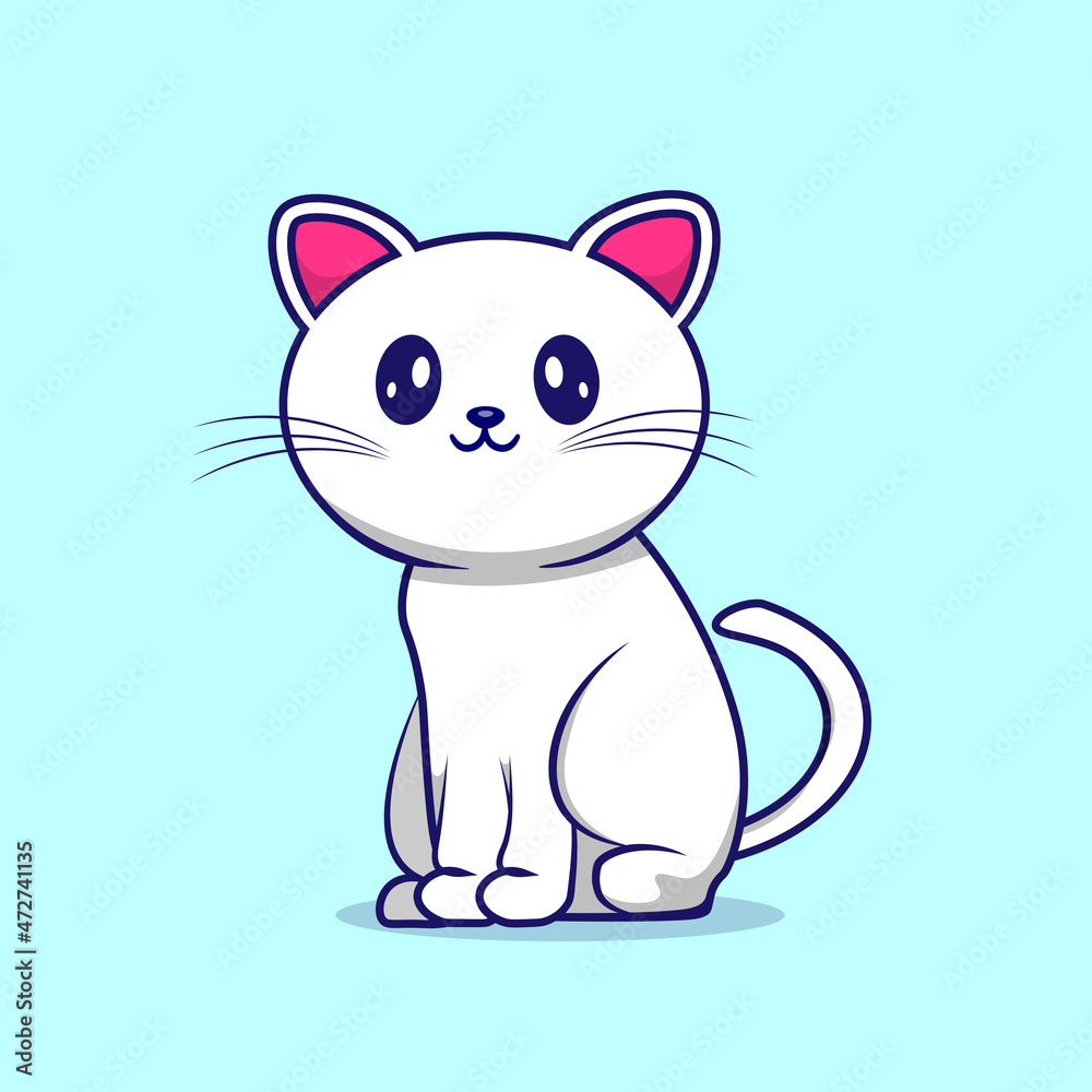 Sitting white cat cartoon icon illustration. Animal concept isolated premium design. Sitting white cat cartoon icon illustration. Animal concept isolated premium design.